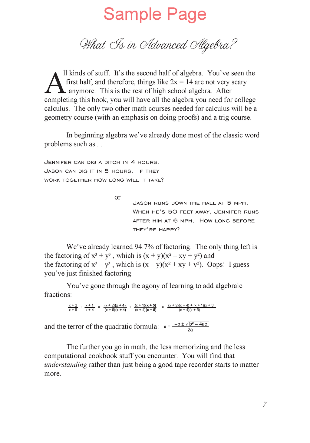 Life of Fred: Advanced Algebra Expanded Edition