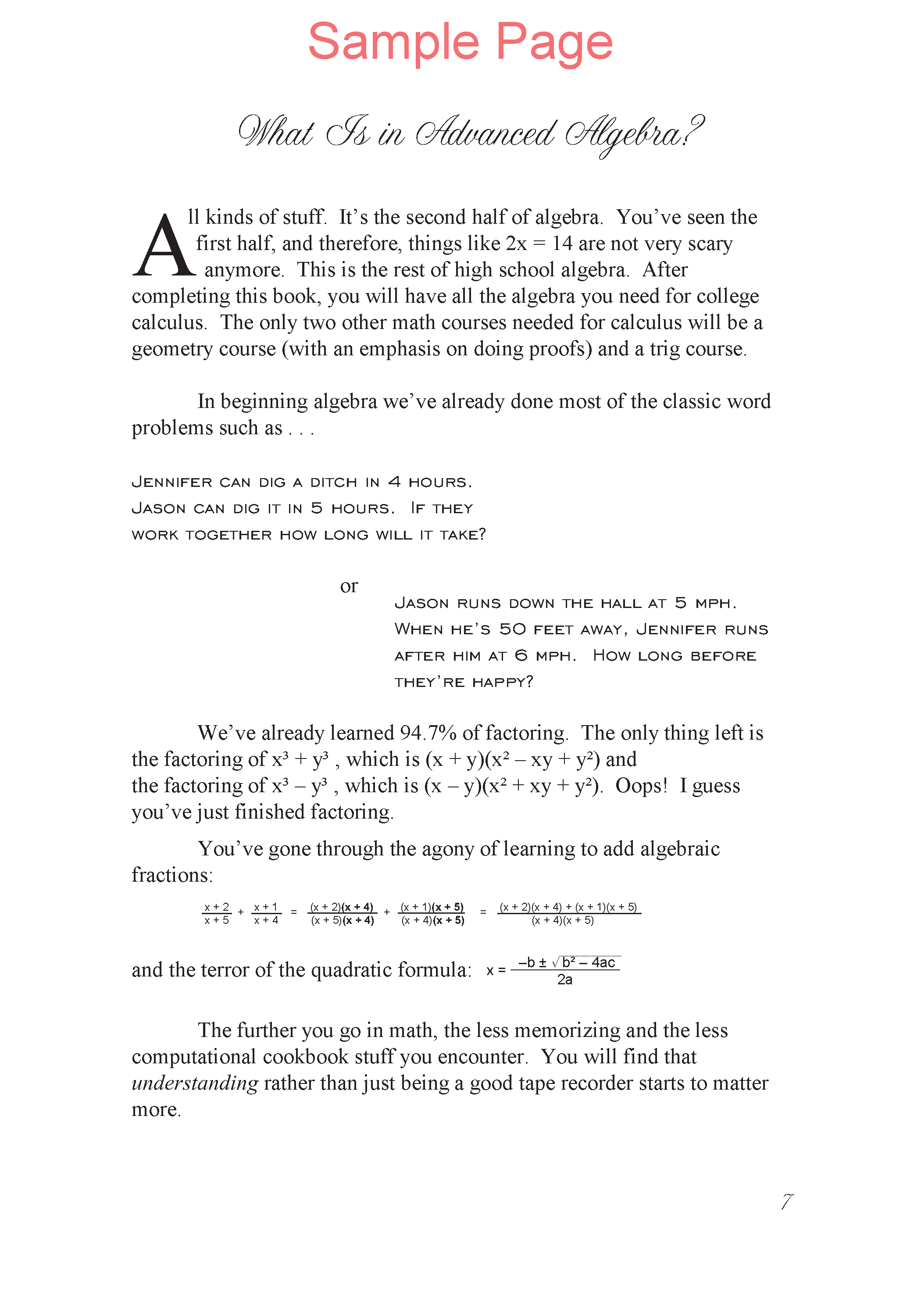 Life of Fred: Advanced Algebra Expanded Edition