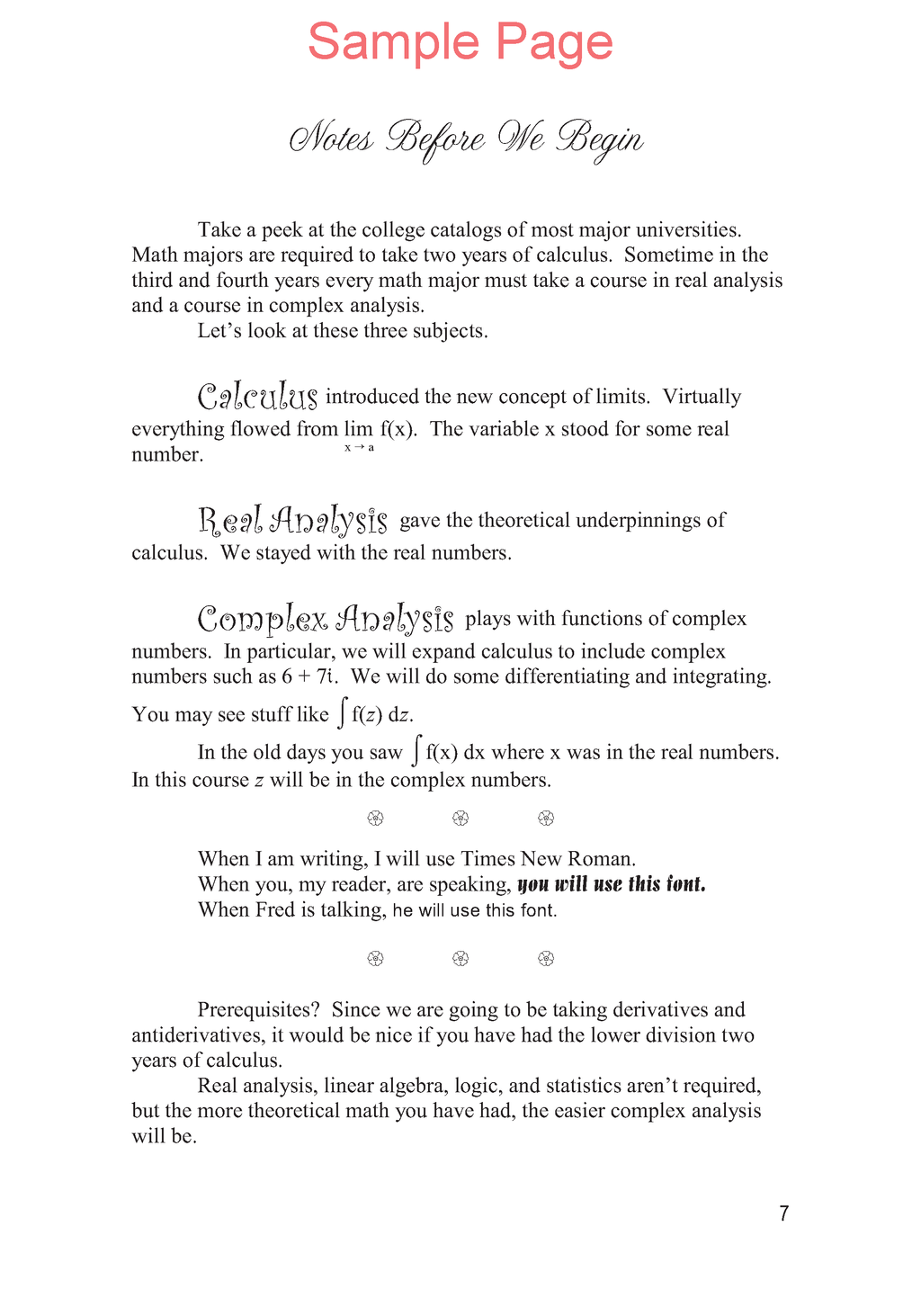 Life of Fred: Complex Analysis