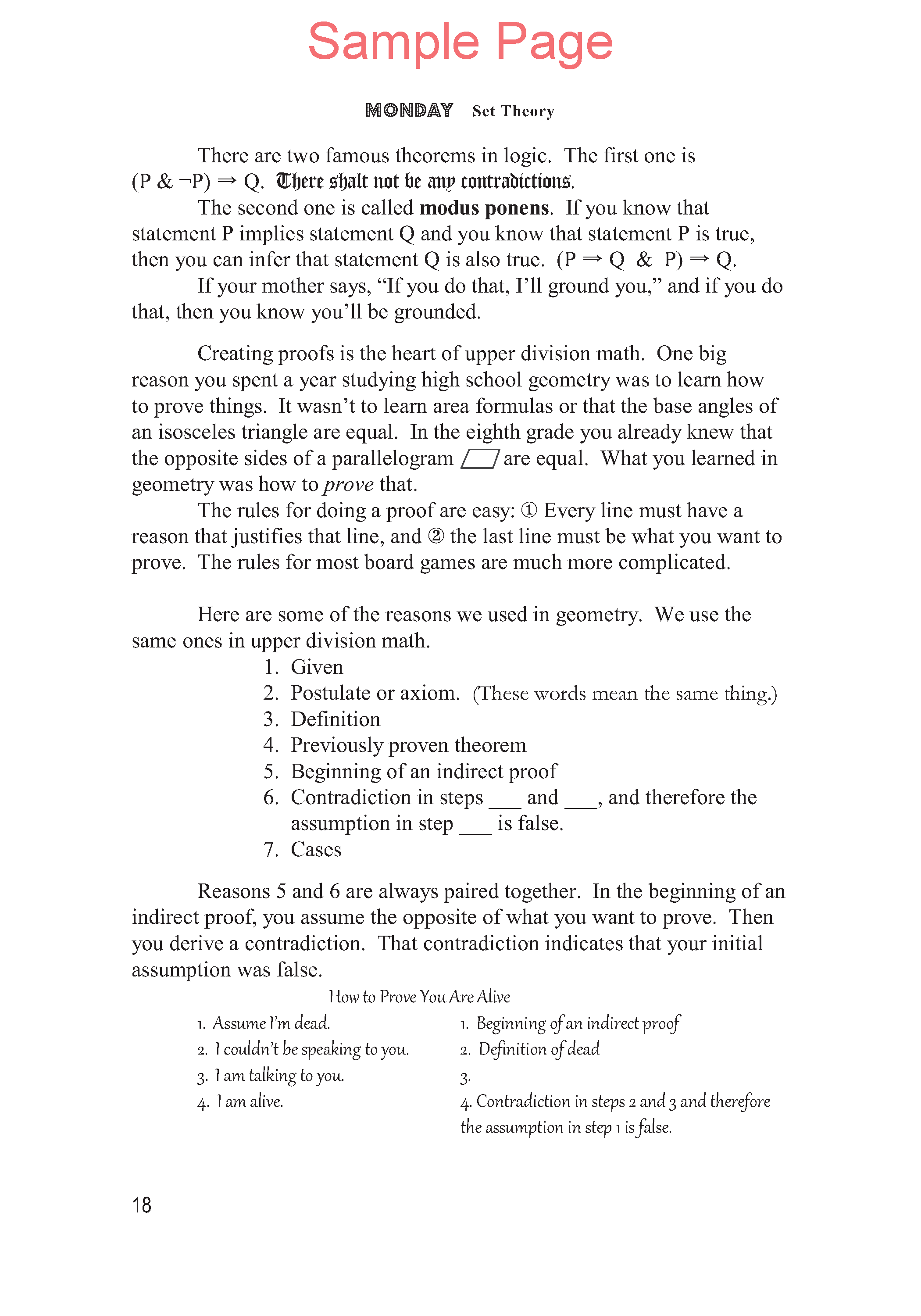 Life of Fred: Five Days of Upper Division Math