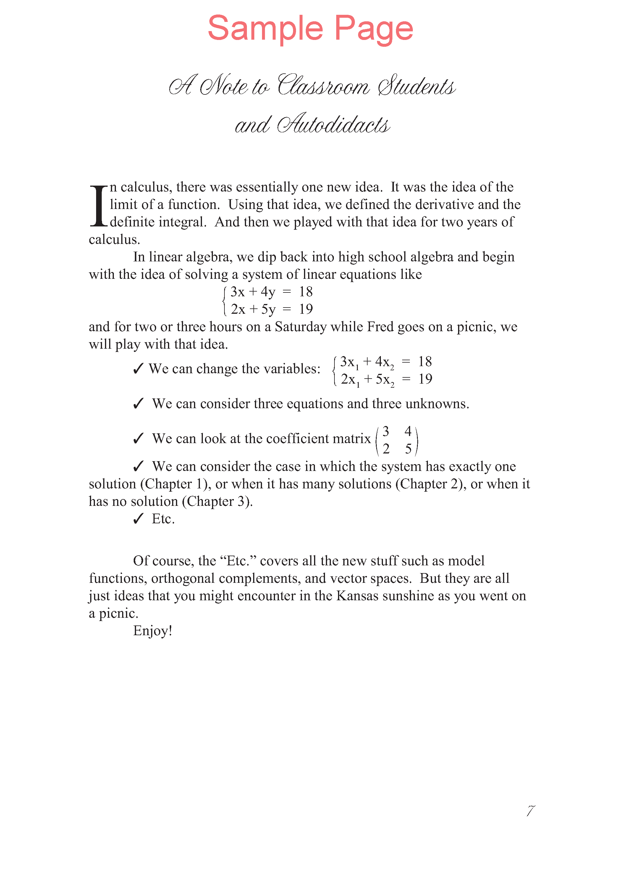 Life of Fred: Linear Algebra Expanded Edition