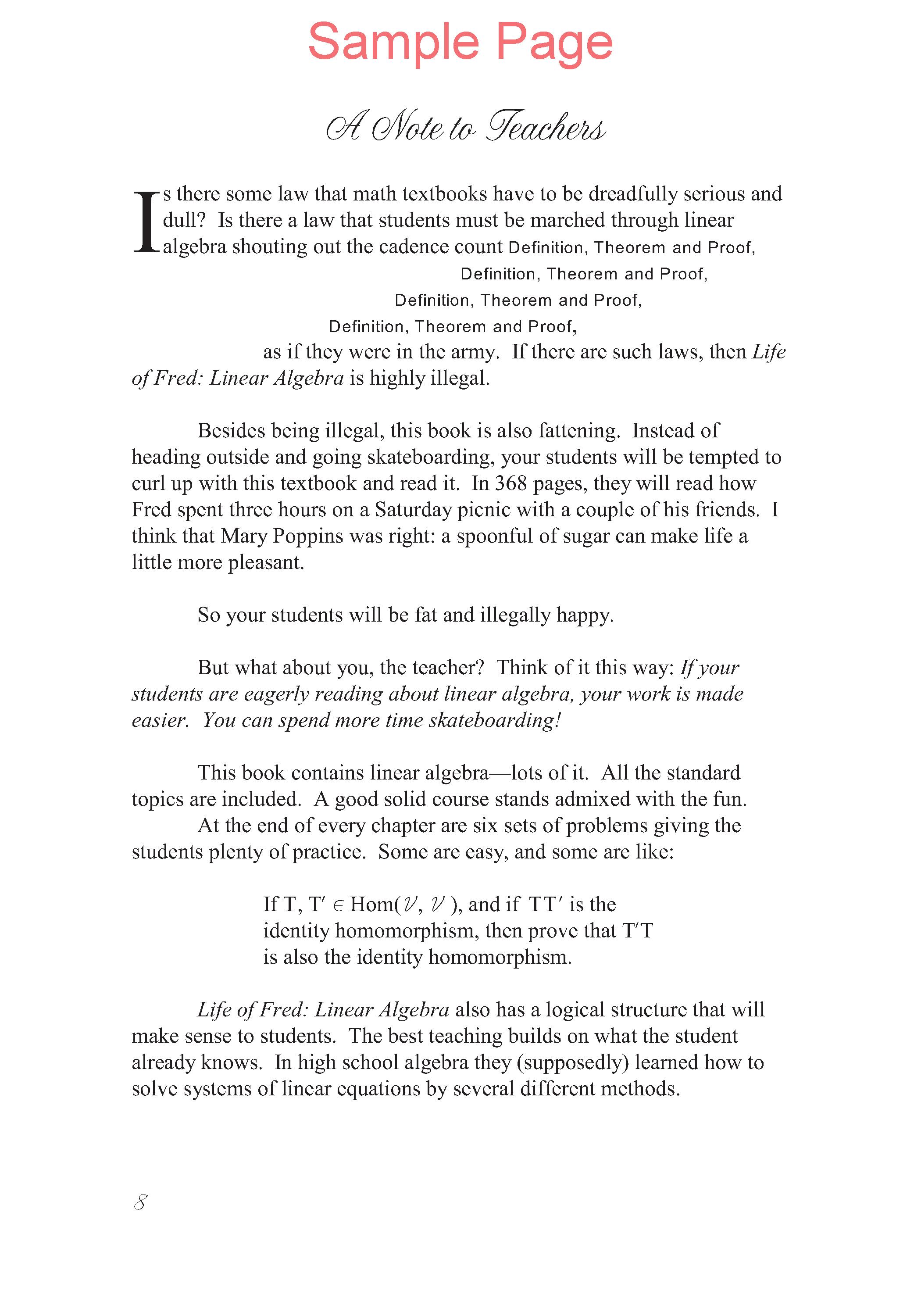 Life of Fred: Linear Algebra Expanded Edition