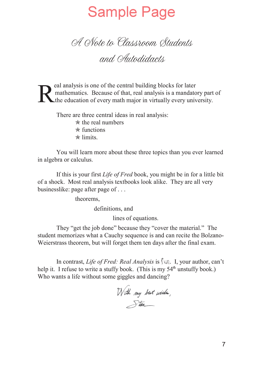Life of Fred: Real Analysis