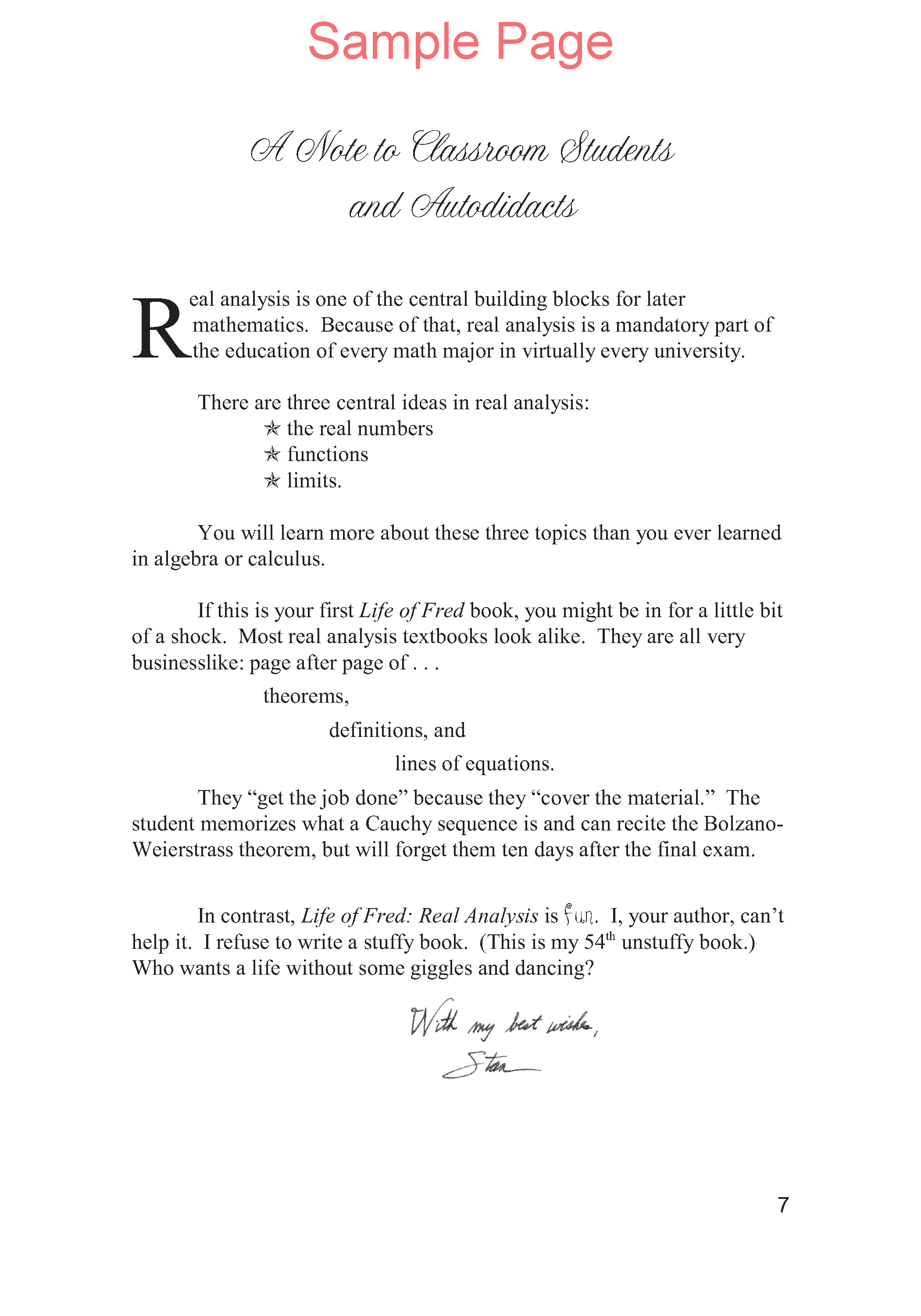 Life of Fred: Real Analysis