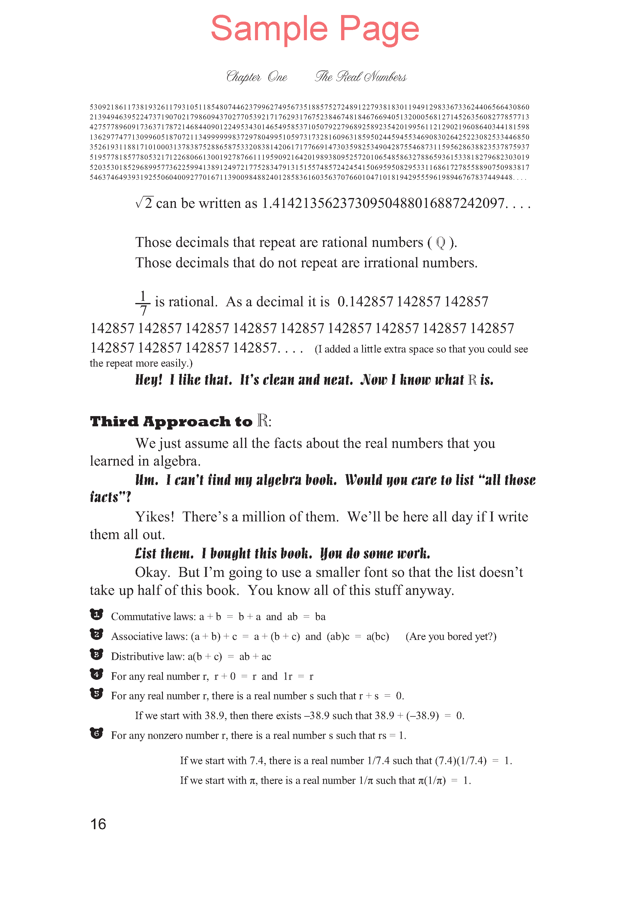 Life of Fred: Real Analysis