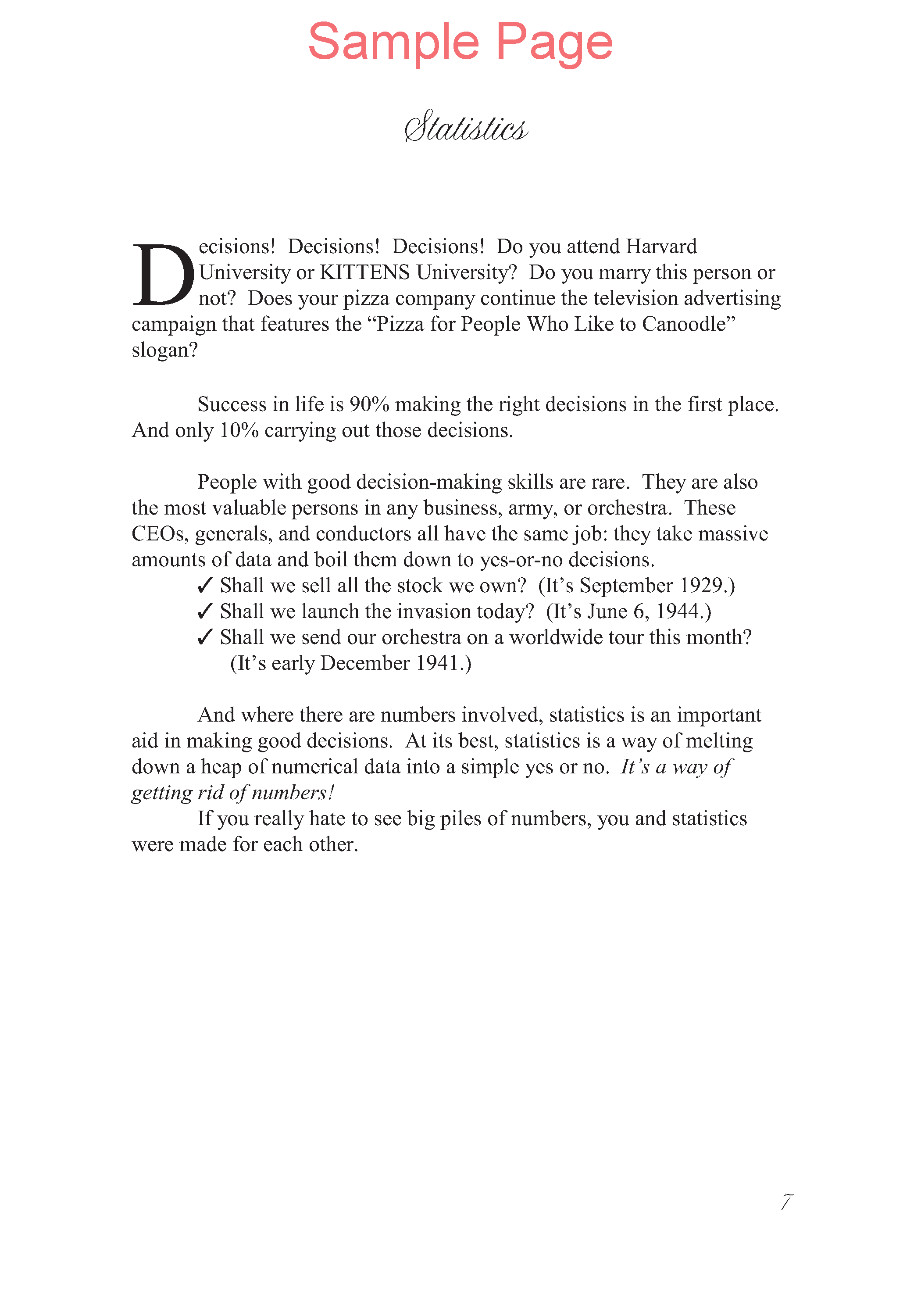 Life of Fred: Statistics Expanded Edition